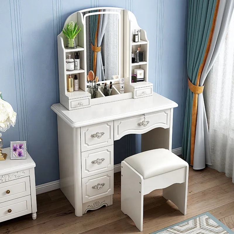 Desk Vanity Setup - 여자아이들을 위한 화이트와 핑크색 모던 원목