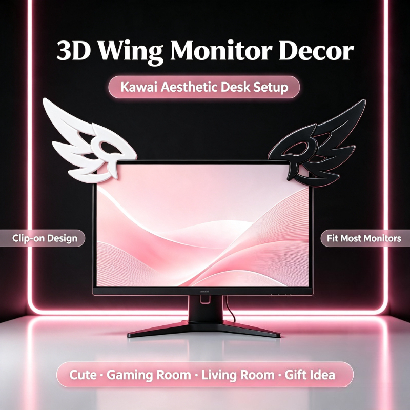 Desk Setup Pegboard - 귀여운 3D 날개 모양 컴퓨터 모니터