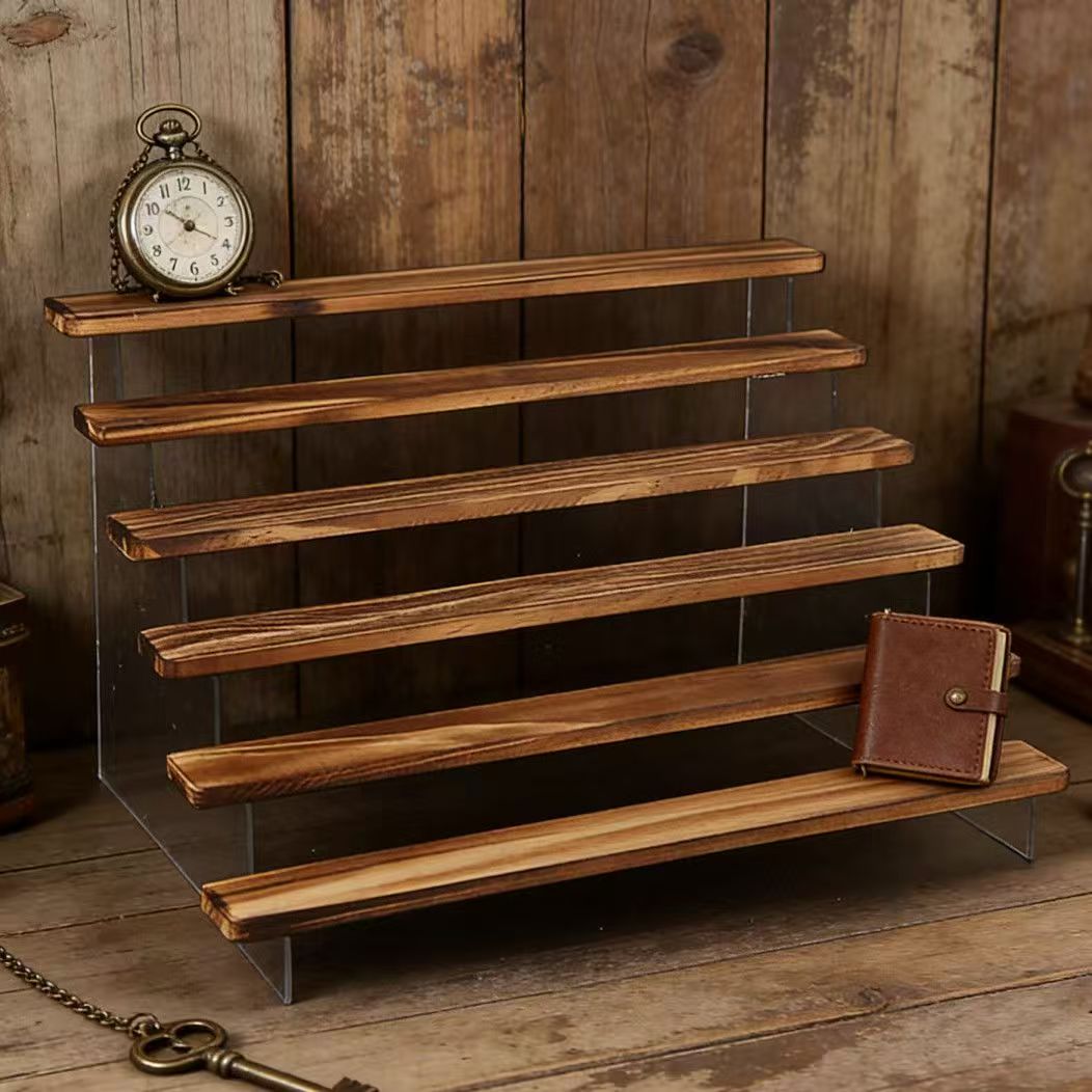 Desk Setup Wood - 숯불색 나무 계단형 디스플레이 스탠드, 2~6단