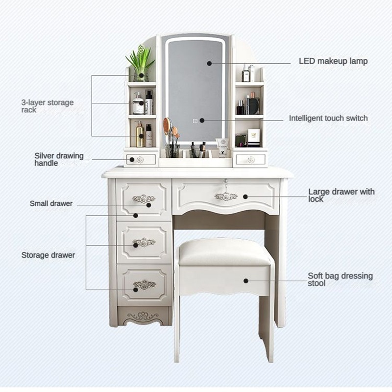 여자아이들을 위한 화이트와 핑크색 모던 원목 수납형 심 - Desk Vanity Setup 리뷰 및 가격