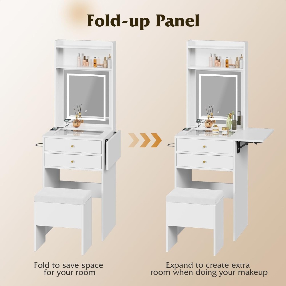 조명 거울과 조절 가능한 조명이 있는 작은 흰색 화장대 - Desk Vanity Setup 리뷰 및 가격