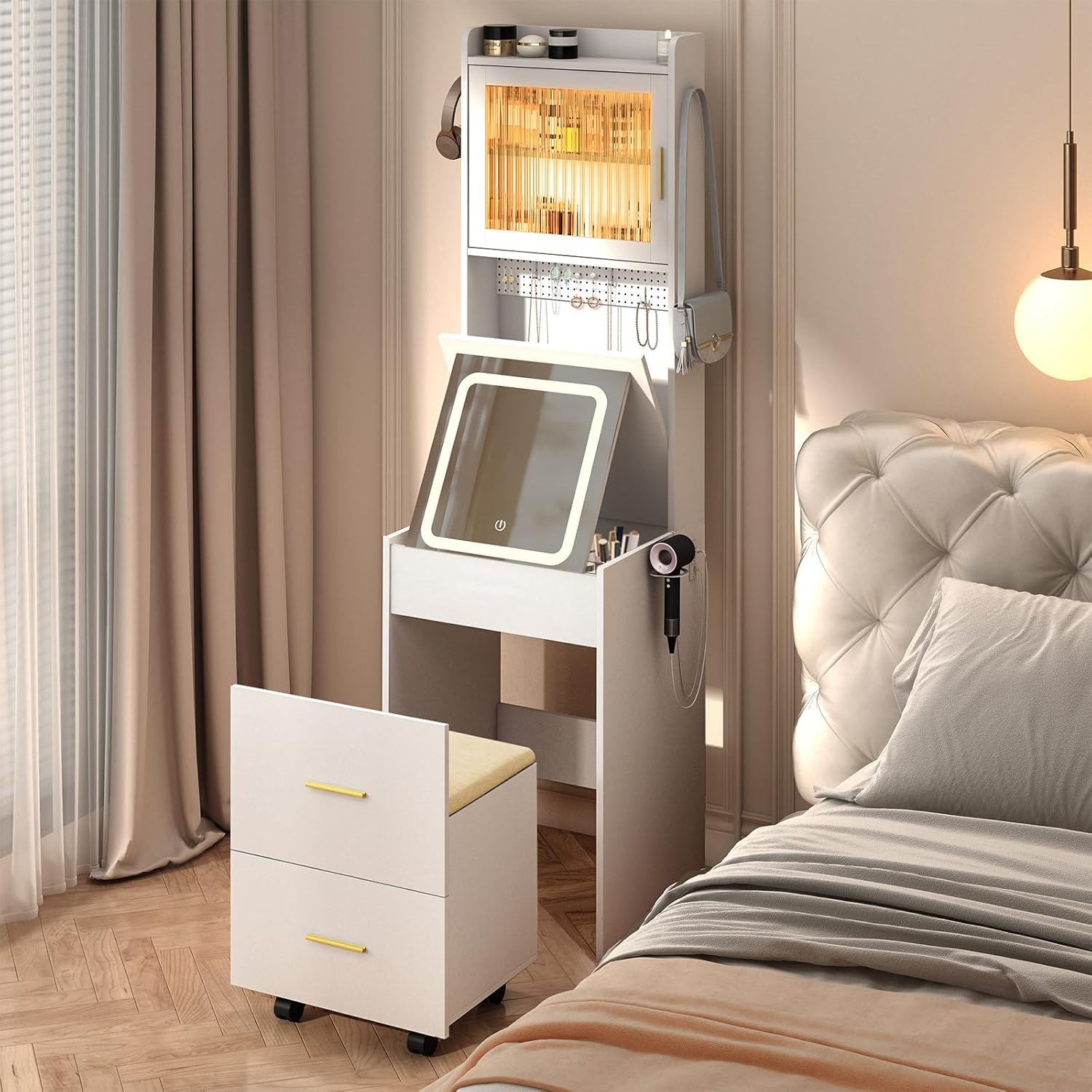 접이식 패널 조명 거울이 있는 3 in 1 화장대, 숨 - Desk Vanity Setup 리뷰 및 가격