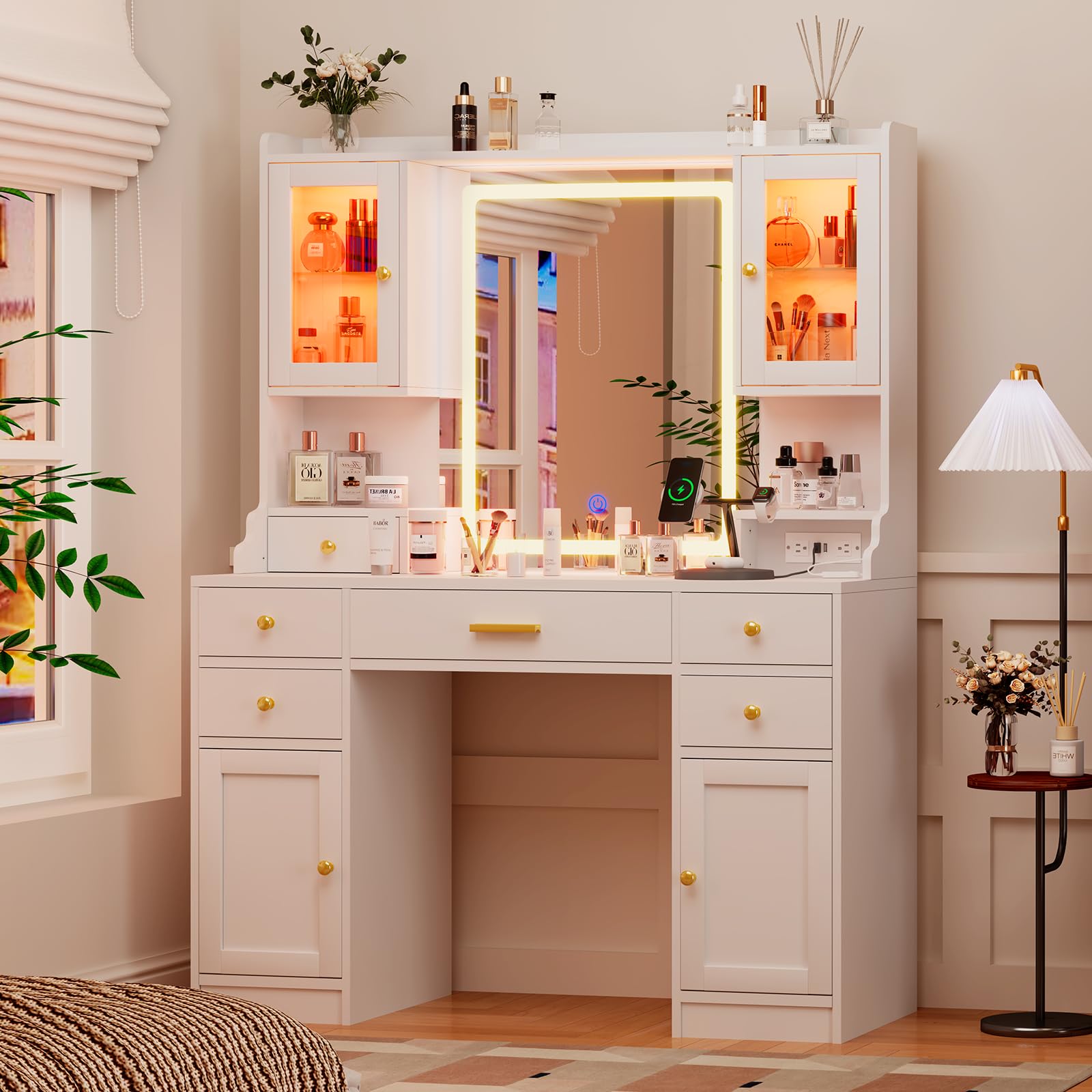 # 대형 다용도 수납 서랍이 있는 화이트 화장대 세트, - Desk Vanity Setup 리뷰 및 가격