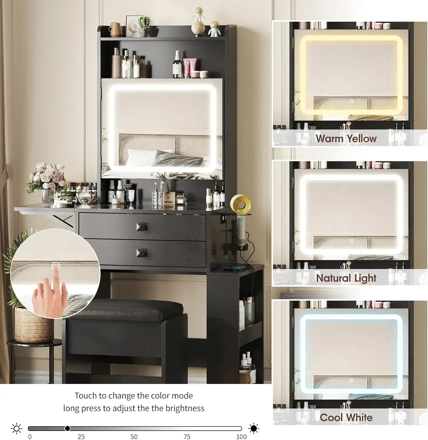 소형 화장대, 3개의 조절 가능한 조명 거울, 흰색 화 - Desk Vanity Setup 리뷰 및 가격