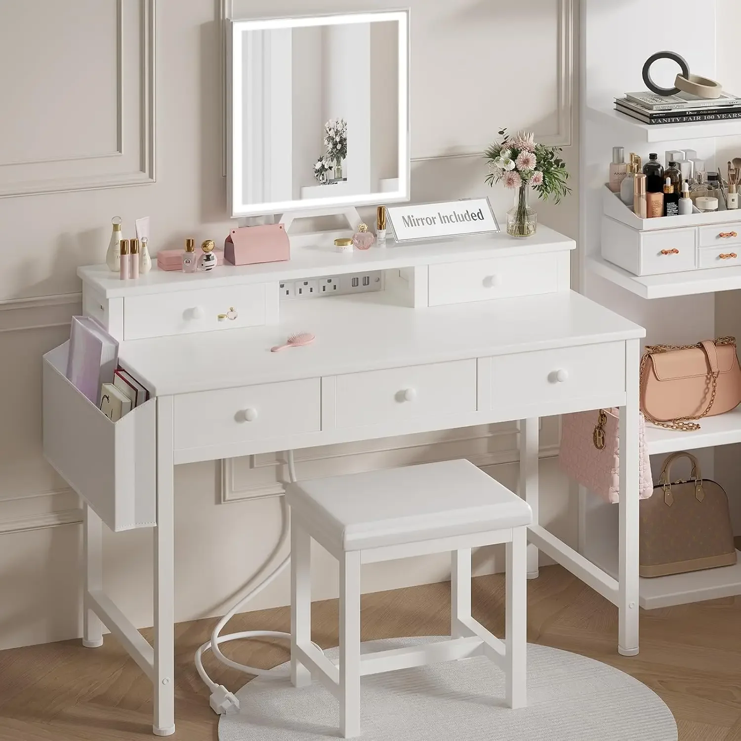 흰색 화장대 세트(거울, 조명 포함) 40인치, 소녀용 - Desk Vanity Setup 리뷰 및 가격