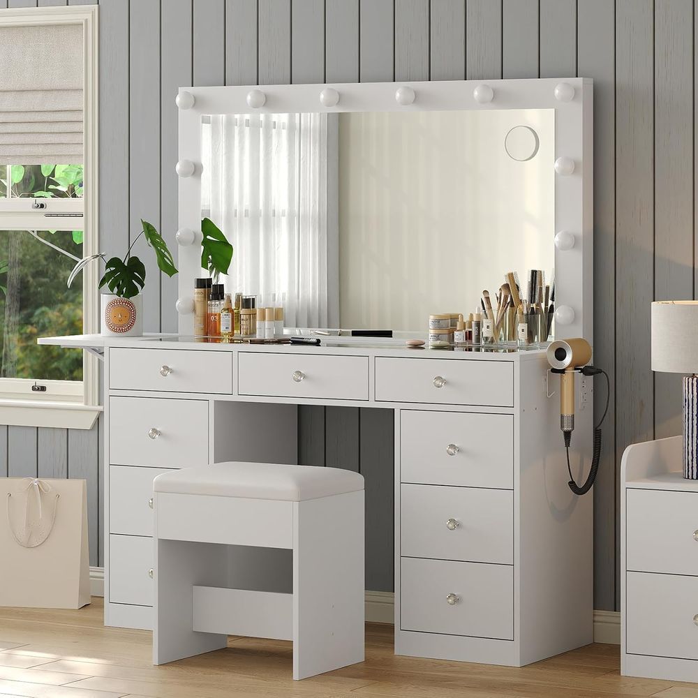 전원 콘센트가 있는 화장대, 9개의 서랍이 있는 화장대 - Desk Vanity Setup 리뷰 및 가격