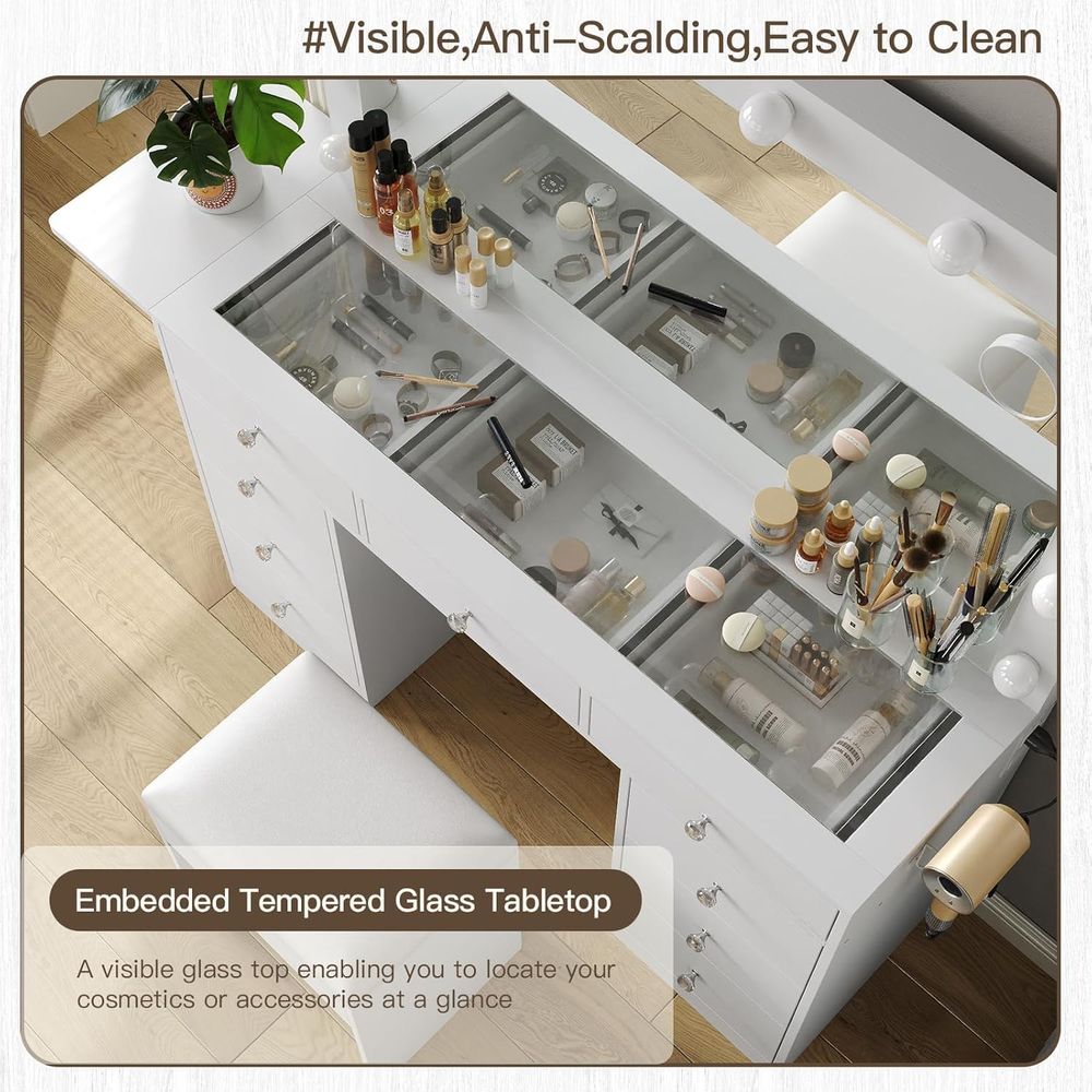 전원 콘센트가 있는 화장대, 9개의 서랍이 있는 화장대 - Desk Vanity Setup 리뷰 및 가격
