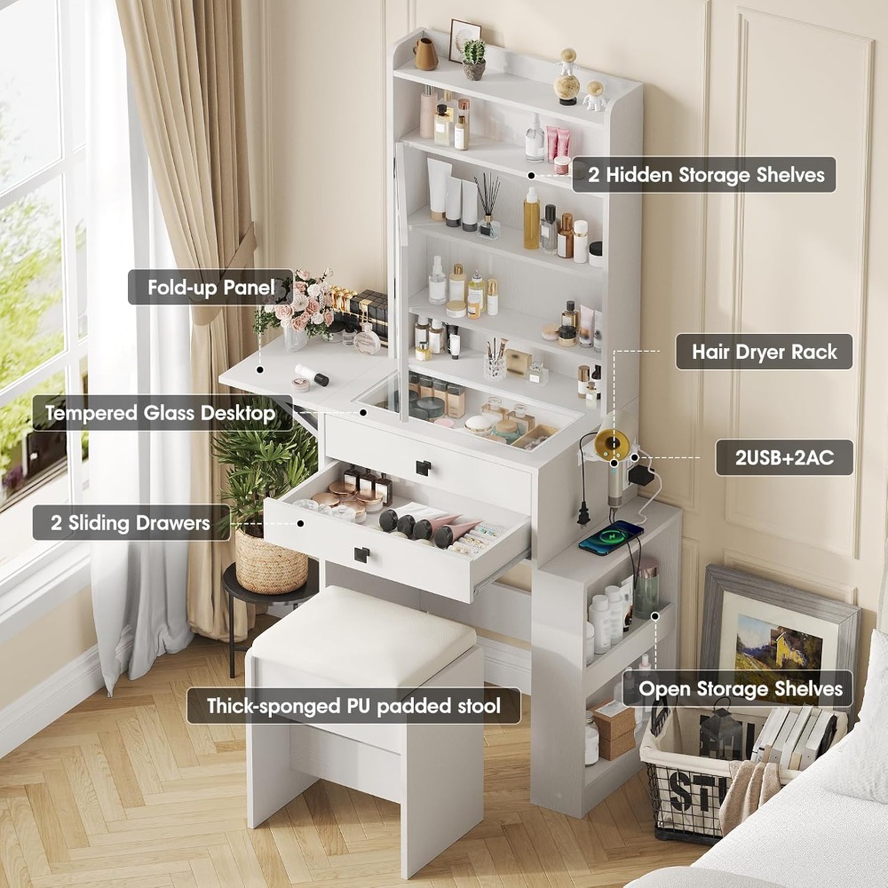작은 화장대 세트, 3단계 조절 조명 거울, 접이식 패 - Desk Vanity Setup 리뷰 및 가격