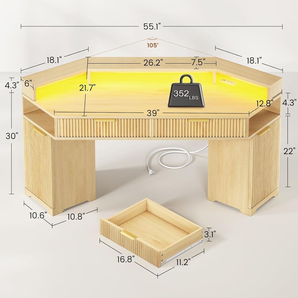 듀얼 데스크 설정, 수납공간이 있는 컴팩트 다이아몬드  - Desk Setup Oak 리뷰 및 가격