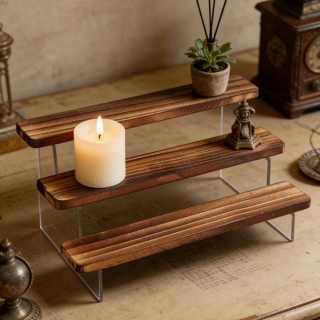 숯불색 나무 계단형 디스플레이 스탠드, 2~6단 아크릴 - Desk Setup Wood 리뷰 및 가격