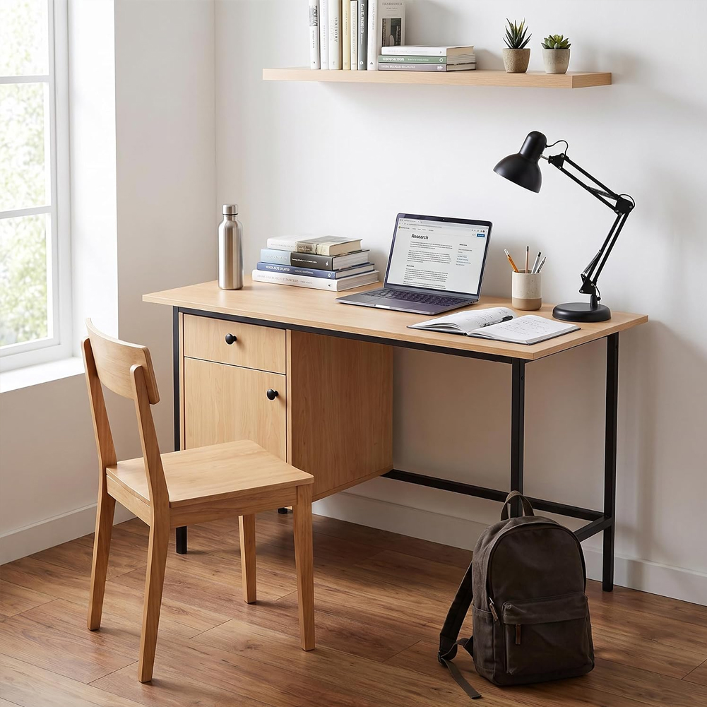 서랍과 도어 수납장이 있는 홈 오피스 컴퓨터 책상, 침 - Desk Setup Oak 리뷰 및 가격
